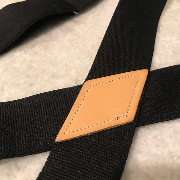 Black Wide Strap Suspenders Mens Silver Clasp One Size Fits All Eclectic Grandpa - Picture 2 of 3